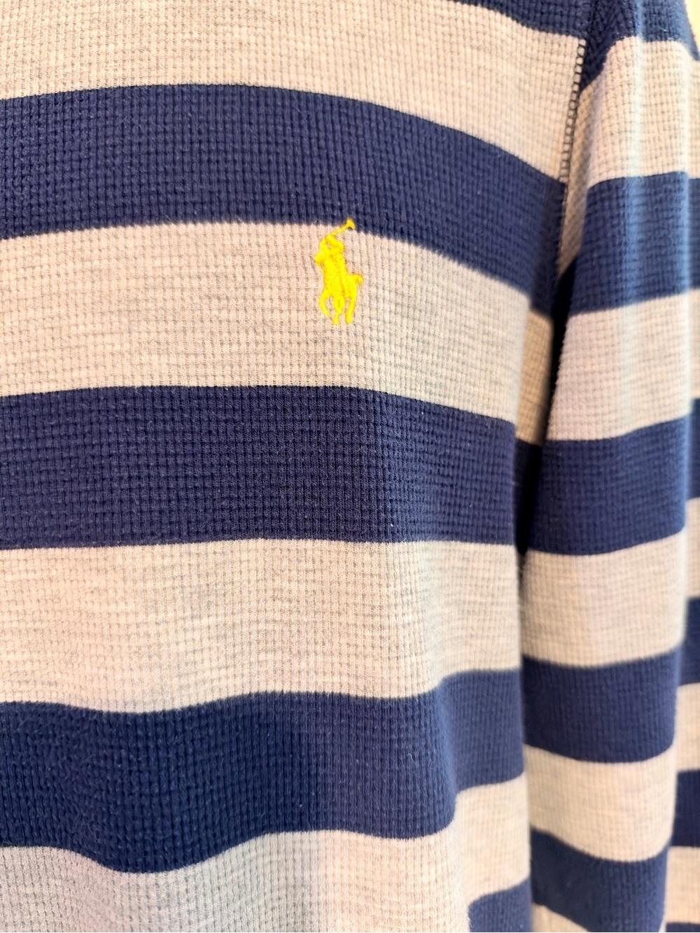 Polo by Ralph Lauren Navy & White Striped Crewneck Sweater with Yellow Pony